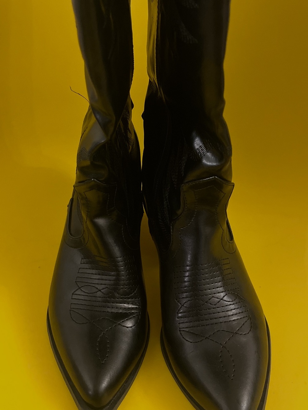 Black Pointed-Toe Western Knee Boots